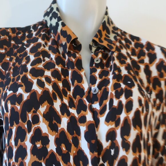 Womens Kobi Halperin Black Brown Silk Blend Animal Print Blouse Top M - Picture 4 of 11